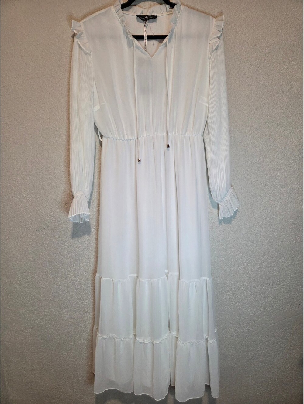 Ali Akkaya White Long Sleeve Ruffled Maxi Dress Size 42